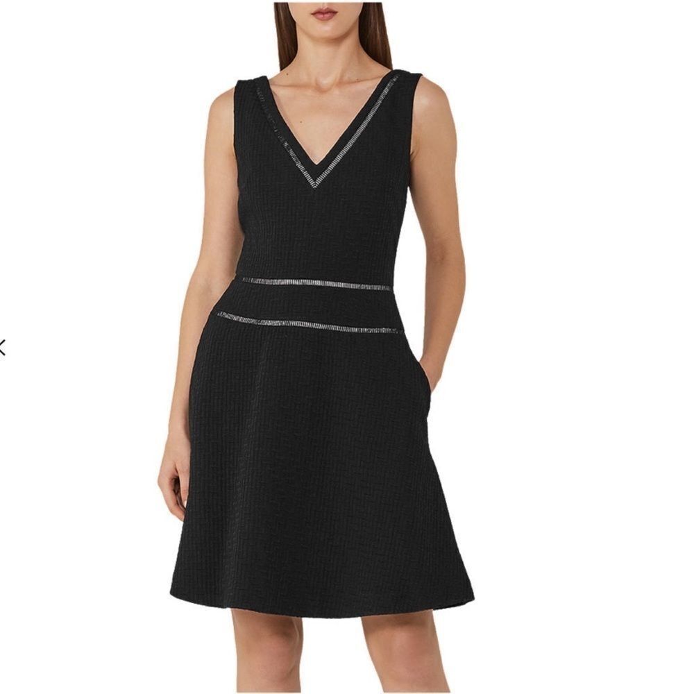NWOT Reiss Black A Line Dress. Midi Cocktail Dress. Designer Summer Nelly